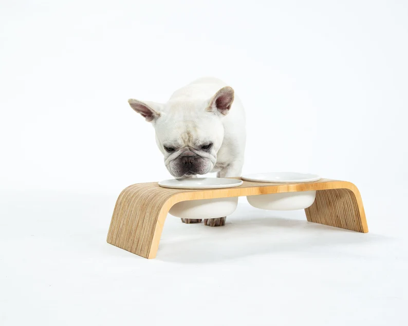 Modern feeding stand that raises your dog's food and water off the floor. It's the perfect gift for your dog!