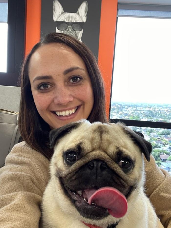 PD Pet Insurance BDM, Danielle Rutherford with her Pug