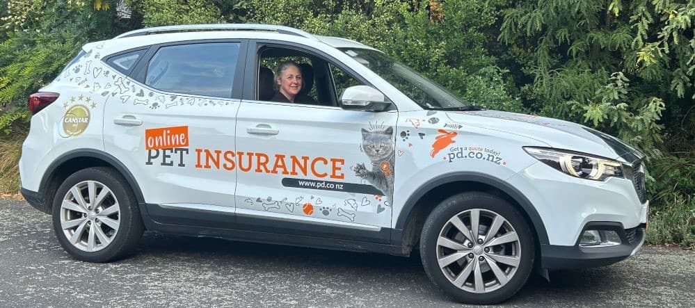South Island Business Development Manager for PD Pet Insurance, Julie Ransley, showcases her PD vehicle