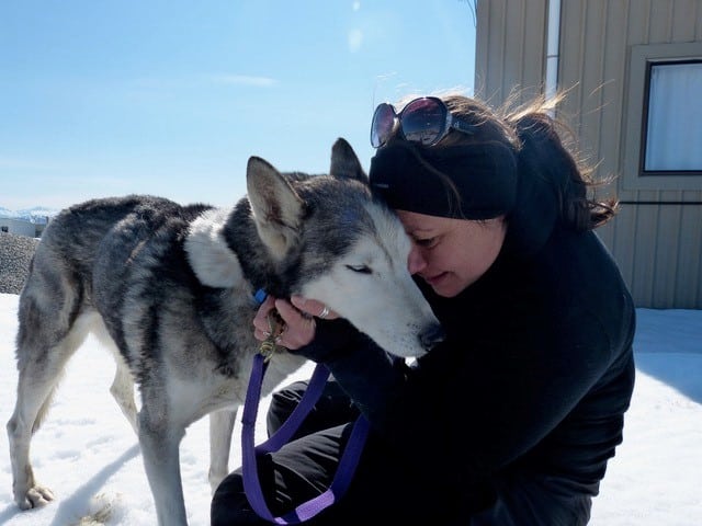 Maria Alojaman doing dog destressing