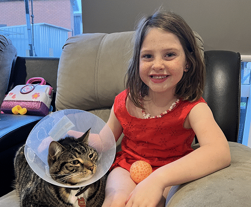 Mittens and Abbie. Mittens had a feline urethral obstruction and had to get a perineal urethrostomy