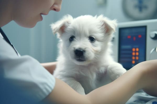 Close-up of a dog receiving medical attention from a person with a stethoscope - illustrating expensive vet bills and vet costs in NZ