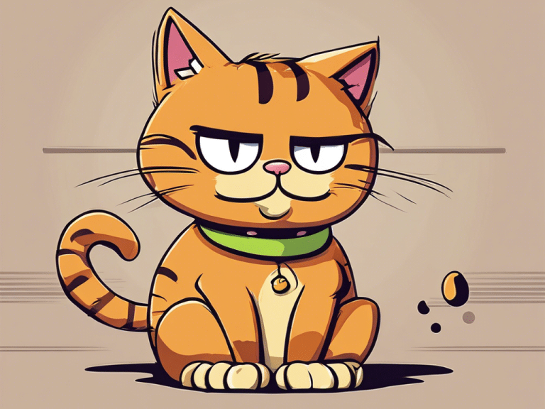 Cartoon illustration of a smug-looking orange tabby cat with a bell collar, sitting with a casual expression and an upright tail—resembling one of those famous pets you'd see gracing the covers of celebrity pet magazines.