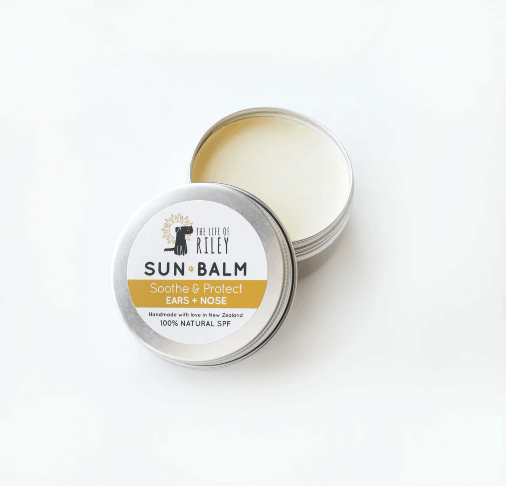 A metal tin of "Sun Balm" labeled for soothing and protecting ears and nose.