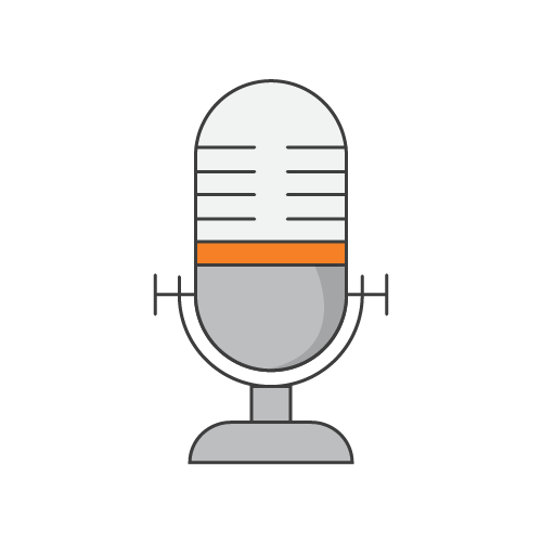 Illustration of a vintage-style microphone with a white top, orange stripe, and gray base on a black background—perfect for an NZ blog for pet parents looking to add retro flair to their site.