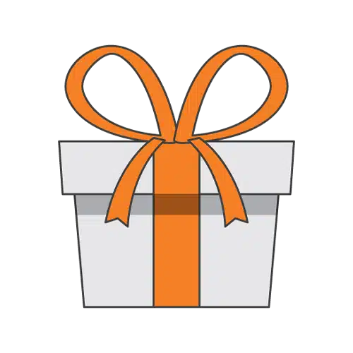 A gray gift box with an orange ribbon and bow sits on a black background, perfect for Pet Parents celebrating Birthday Paws or marking #PDTurns5 in style.