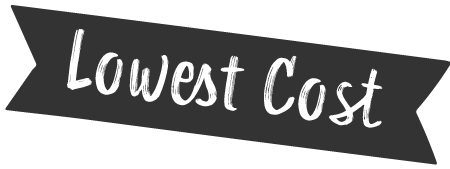 A black banner with the words "Lowest Cost" written in white, stylized text.