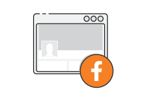 Illustration of a generic web browser window with a user profile icon and an orange circle featuring a white lowercase "f," ideal for promoting World Pet Health Month or answering what is World Pet Health Month.