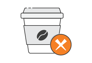 Illustration of a disposable coffee cup with a coffee bean symbol, next to an orange circle with a white X, suggesting no coffee or coffee not allowed—perfect for posts highlighting what is World Pet Health Month.
