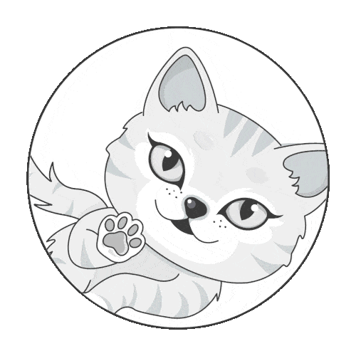 Cartoon gray tabby cat with large eyes and stripes, raising a paw, inside a circular frame on a white background—perfect for promoting cat insurance NZ.