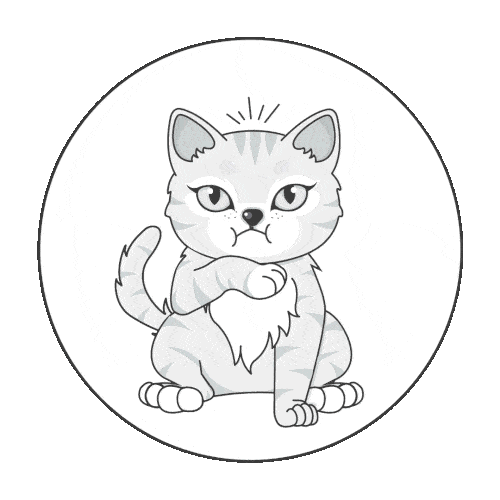 Animated illustration of a gray tabby cat sitting inside a circle, raising its left paw and blinking—a playful nod to cat insurance NZ for your furry friend.