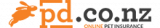 Logo for pd.co.nz online pet insurance, featuring an orange outline of a rabbit leaping to the left and bold black and orange text.